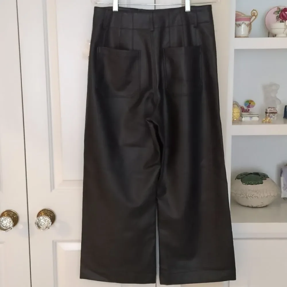 Anthropologie Maeve the Colette Cropped Wide-Leg Faux Leather Pants Black Sz 31